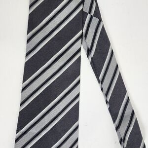 Vintage Gianni Versace Silk Neck Tie Made‎ in Italy Black Gray Striped